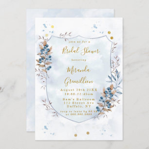 Dusty Blue and Gold Blueberries Bridal Shower Invitation