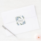 Dusty Blue and Gold Elegant Floral Rustic Wedding Square Sticker (Envelope)