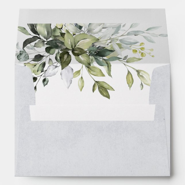 Dusty Blue and Gold Elegant Rustic Floral Wedding Envelope (Back (Bottom))