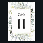 Dusty Blue and Gold Elegant Rustic Floral Wedding Table Number<br><div class="desc">Design features an elegant printed gold coloured geometric frame on the front with eucalyptus and floral greenery leaves in shades of green,  dusty blue,  grey and more.</div>