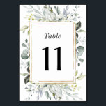 Dusty Blue and Gold Elegant Rustic Floral Wedding Table Number<br><div class="desc">Design features an elegant printed gold coloured geometric frame on the front with eucalyptus and floral greenery leaves in shades of green,  dusty blue,  grey and more.</div>