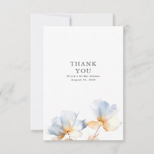 Dusty Blue and Gold Floral Thank You Card