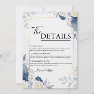 Dusty Blue and Gold Floral Wedding Details Card