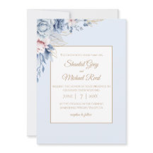 Dusty Blue and Gold Floral Wedding Invitation