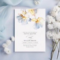 Dusty Blue and Gold Flowers Minimalist Wedding