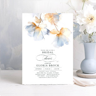 Dusty Blue and Gold Flowers Modern Bridal Shower Invitation