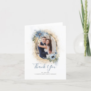Dusty Blue and Gold Glitter Thank You Photo Card