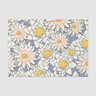 Dusty Blue and Gold Large Flowers Tissue Paper