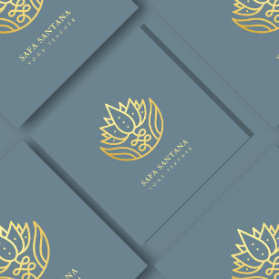 Dusty Blue And Gold Lotus Flower Yoga Teacher  Square Business Card