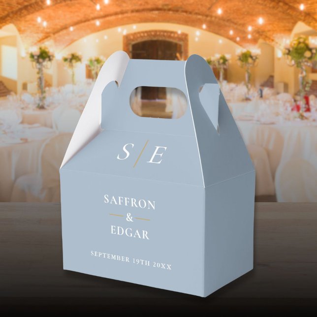 Dusty Blue And Gold Monogram Wedding Favour Box (Dusty Blue And Gold Monogram Wedding Favor Boxes)