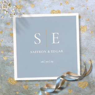 Dusty Blue And Gold Monogram Wedding Napkin