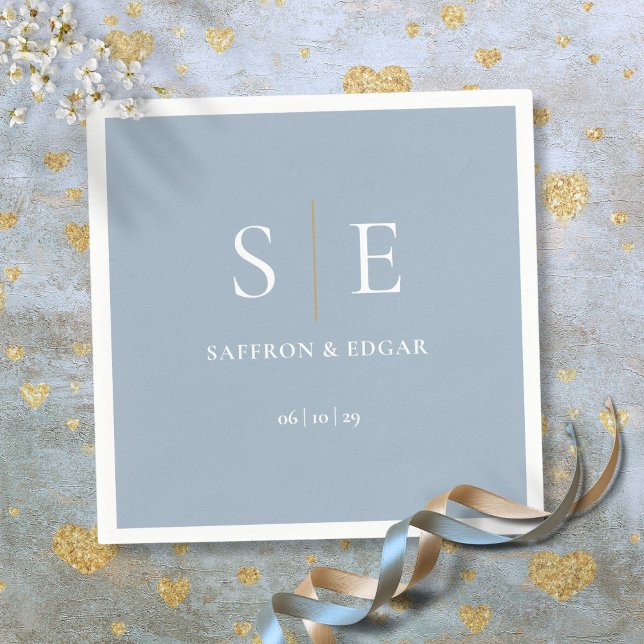 Dusty Blue And Gold Monogram Wedding Napkin (Dusty Blue And Gold Monogram Wedding Napkins)