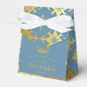 Dusty Blue and Gold Royal Crown Wedding  Favour Box