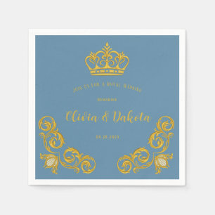 Dusty Blue and Gold Royal Crown Wedding Napkins