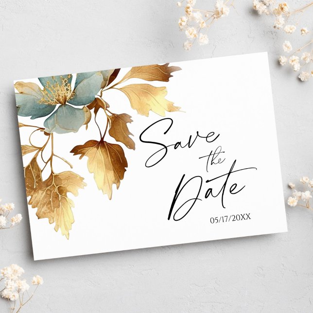 Dusty Blue And Gold Save The Date Invitation Card (Creator Uploaded)