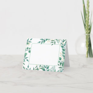 Dusty blue and green leaf blank thank you card