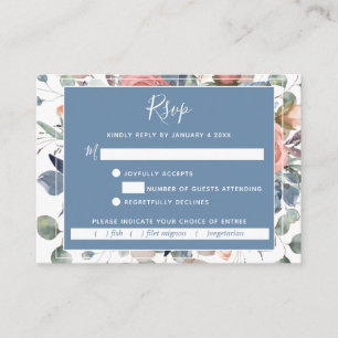 Dusty Blue and Greenery, Blissful Floral RSVP Card