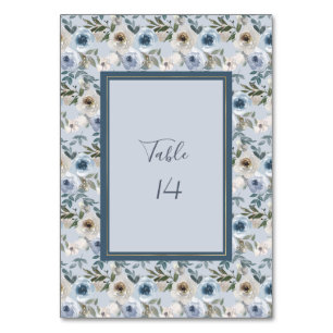 Dusty Blue and Grey Floral Botanical Wedding Table Number