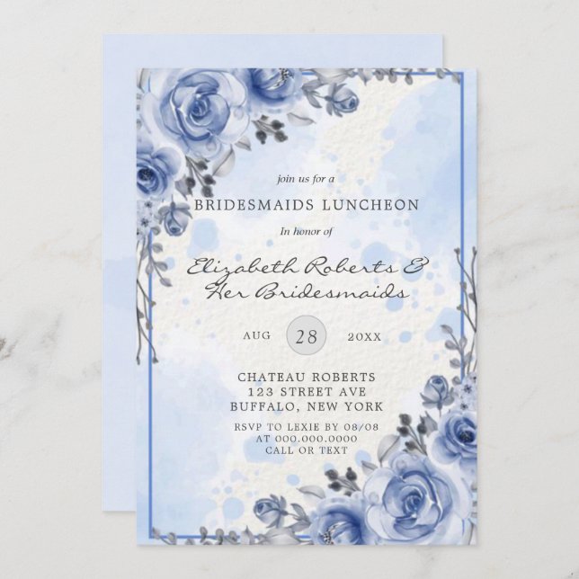 Dusty Blue and Grey Peony Bridesmaids Luncheon  (Front/Back)