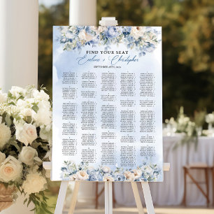 Dusty Blue and Ivory Flowers Alphabetical seating Poster
