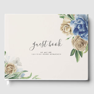 Dusty Blue and Ivory Flowers Wedding Guest Book