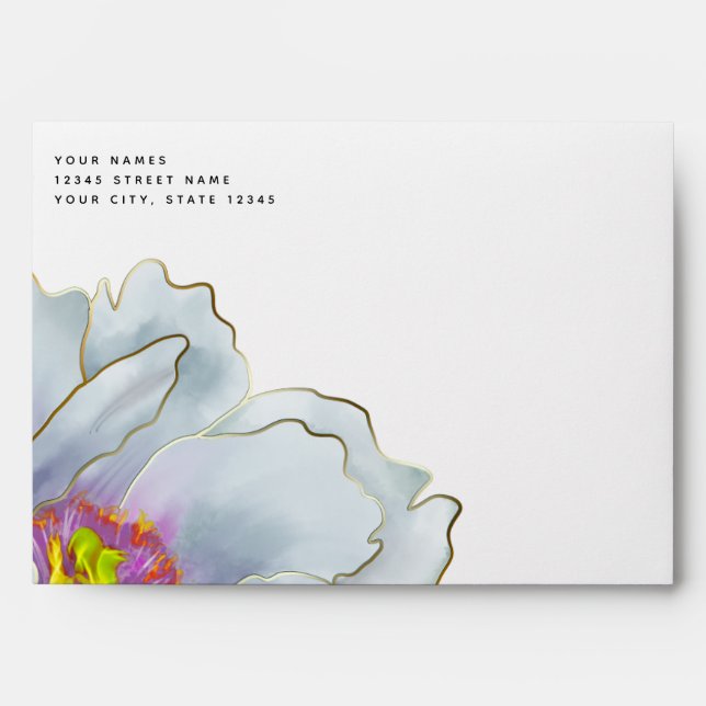 Dusty Blue and Lilac Exotic Floral Envelope (Front)