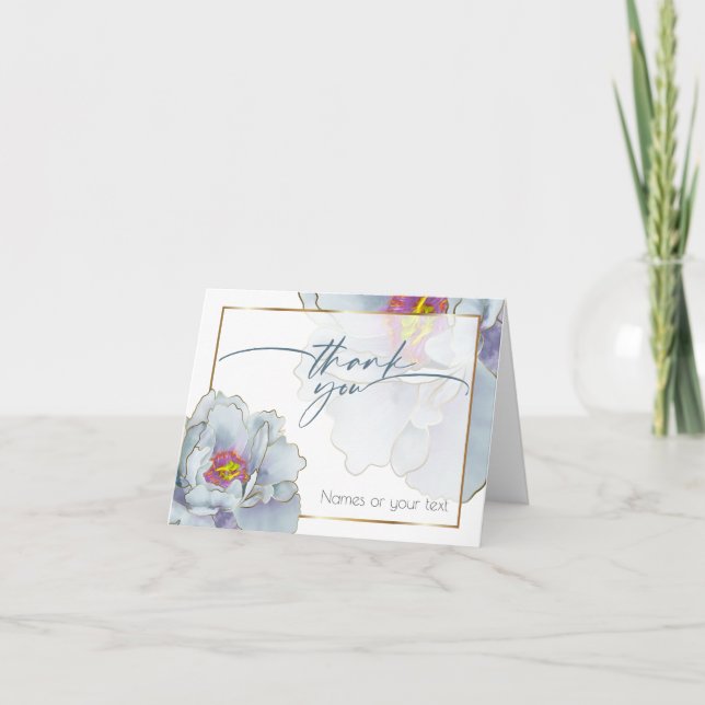 Dusty Blue and Lilac  Exotic Floral Thank You Card (Front)