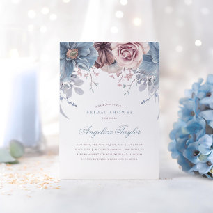 Dusty Blue and Mauve Floral Bridal Shower Invitation