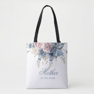 Dusty Blue and Mauve Floral Elegant Wedding  Tote Bag