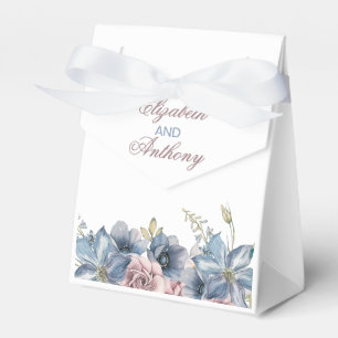 Dusty Blue and Mauve Floral Watercolor Wedding Fav Favour Box