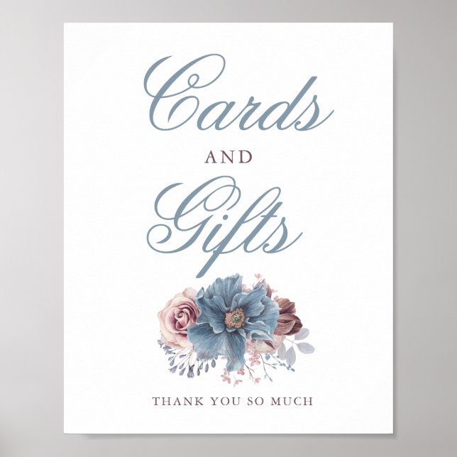 Dusty Blue and Mauve Wedding Cards and Gifts Sign (Front)