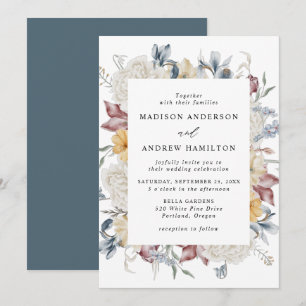 Dusty Blue and Mauve Wildflower Meadow Wedding Invitation