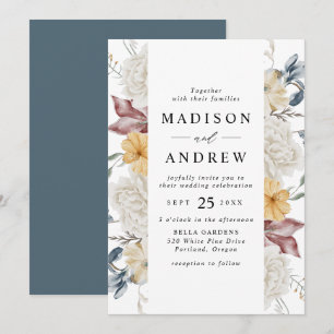 Dusty Blue and Mauve Wildflower Meadow Wedding Invitation