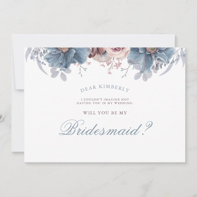 Dusty Blue and Mauve - Will You Be My Bridesmaid Invitation (Front)