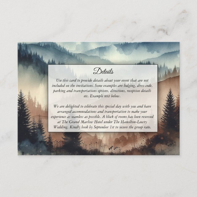 Dusty Blue and Mocha Brown Mountains Enclosure Card (Front)