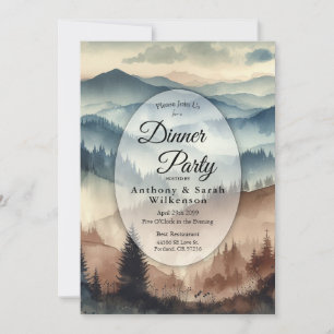 Dusty Blue and Mocha Brown Mountains Restaurant Invitation