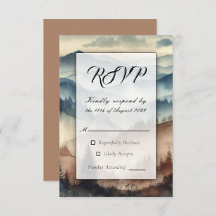 Dusty Blue and Mocha Brown Mountains RSVP Card