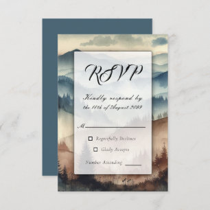 Dusty Blue and Mocha Brown Mountains RSVP Card