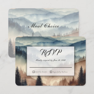 Dusty Blue and Mocha Brown Mountains Wedding RSVP Card