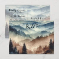 Dusty Blue and Mocha Brown Mountains Wedding RSVP
