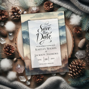 Dusty Blue and Mocha Brown Mountains Wedding Save The Date