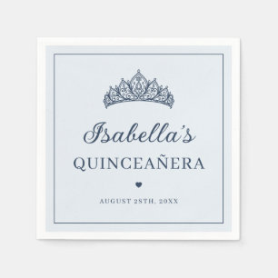 Dusty Blue and Navy Elegant Tiara Quinceañera Napkin