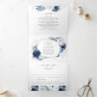 Dusty Blue and Navy Floral Botanical Wedding Tri-F