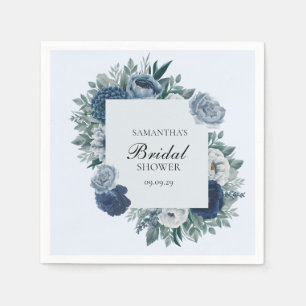 Dusty Blue and navy Floral Bridal Shower Napkin