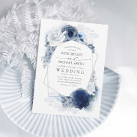 Dusty Blue and Navy Floral Elegant Silver Wedding