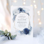 Dusty Blue and Navy Floral Elegant Wedding Invitation<br><div class="desc">Dusty and navy blue wedding invitations.</div>