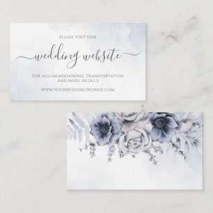 Dusty Blue And Navy Floral Elegant Wedding Website Enclosure Card