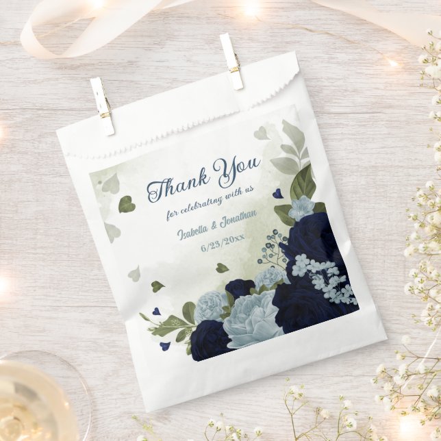 dusty blue and navy floral greenery wedding favour bag (Clipped)