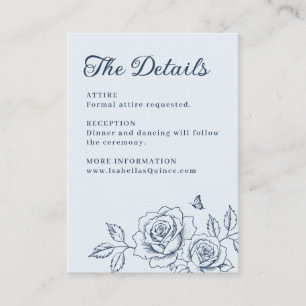 Dusty Blue and Navy Floral Quinceañera Details Enclosure Card