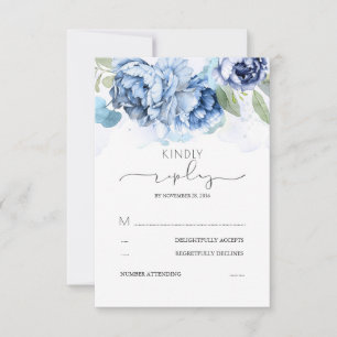 Dusty Blue and Navy Flowers Wedding RSVP Card
